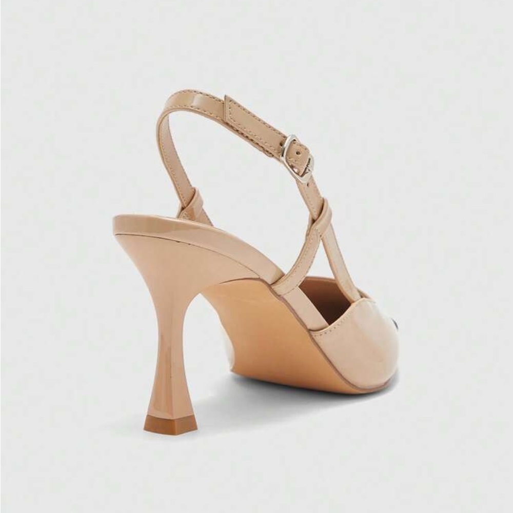 Cream beige heels with silver cap toe detail - Picture 8 of 8